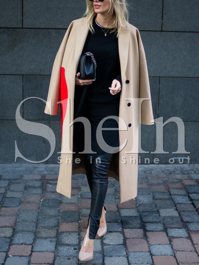 Shein Apricot Lapel Color Block Coat