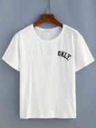 Shein Letter Embroidery White T-shirt