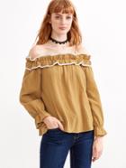 Shein Yellow Off The Shoulder Contrast Trim Top