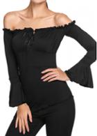 Rosewe Ruffled Off The Shoulder Black Blouse