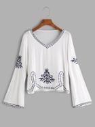 Shein Bell Sleeve Embroidered Blouse