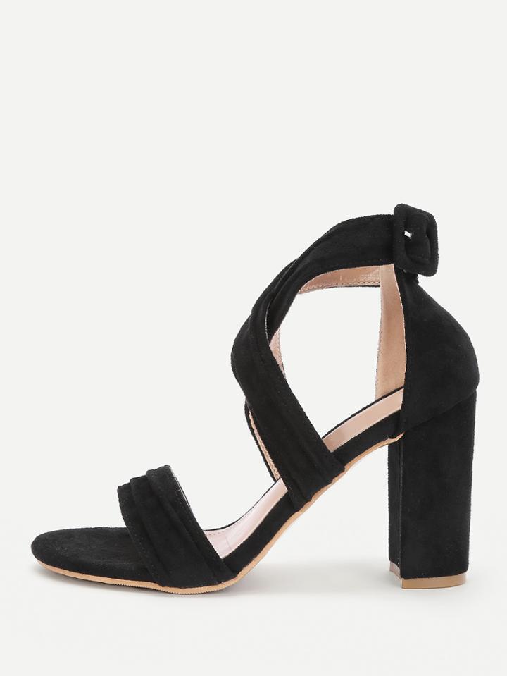 Shein Criss Cross Block Heeled Sandals