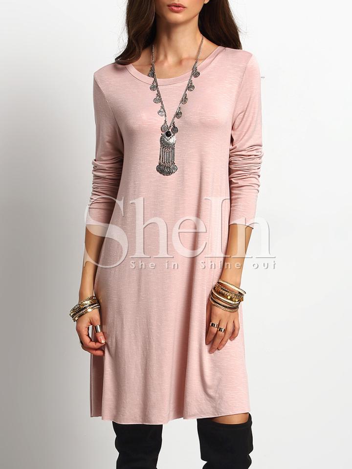 Shein Pink Long Sleeve Open Back Casual Dresses