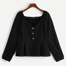Shein Plus Half Placket Peplum Blouse