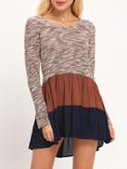 Shein Brown Contrast Flounce Dress