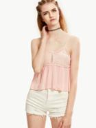 Shein Pink Crochet Bust Crinkle Cami Top