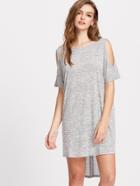 Shein Space Dye Open Shoulder Crossover Back Dip Hem Tee Dress