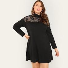 Shein Plus Floral Lace Neck Dress