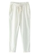 Shein White Pockets Elastic Tie-waist Linen Pants