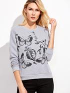 Shein Grey Butterfly Print Sweatshirt