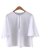 Shein White Keyhole Back Butterfly Sleeve Chiffon Blouse