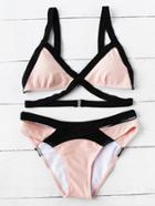Shein Two Tone Contrast Trim Triangle Bikini Set