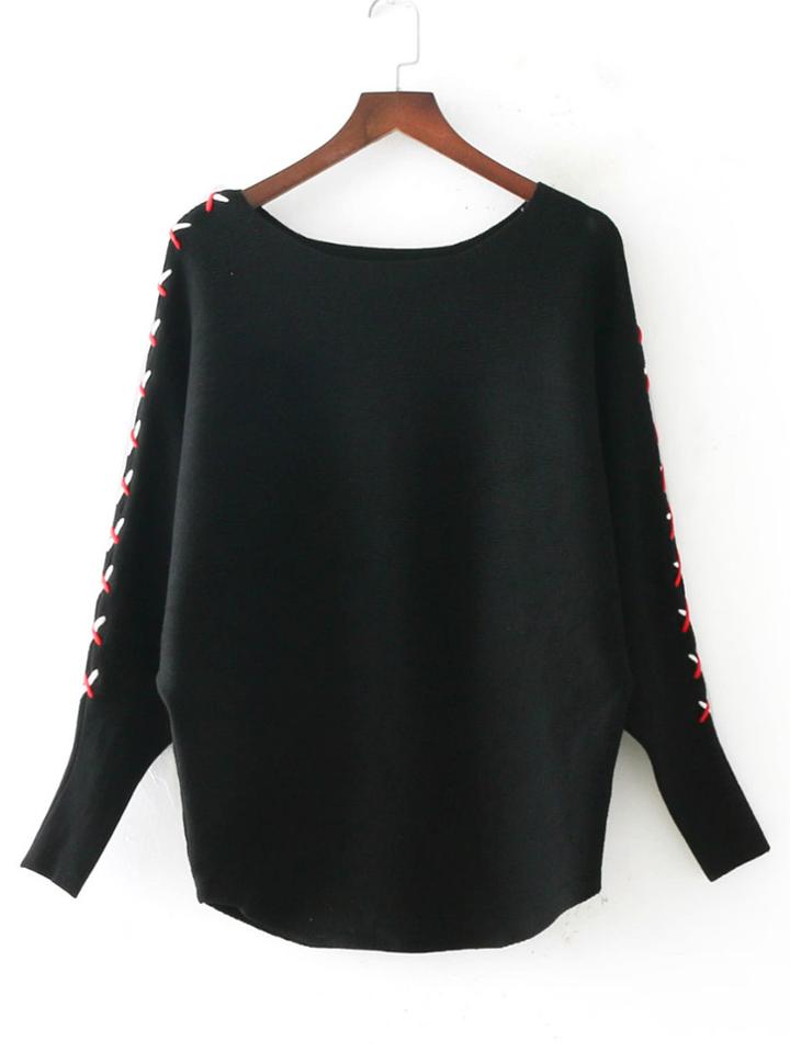 Shein Lace Up Batwing Sleeve Knitwear