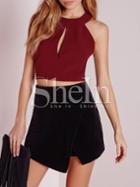 Shein Burgundy Keyhole Front Contrast Lace Backless Crop Top