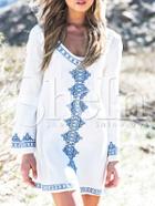 Shein White Scoop Neck Long Sleeve Print Dress