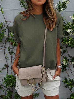 Shein Green Round Neck Casual Loose T-shirt