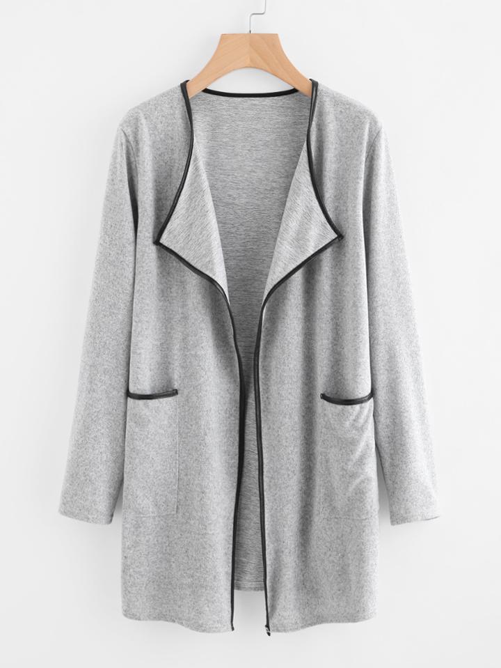 Shein Contrast Trim Double Pockets Lapel Coat