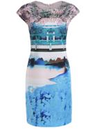 Shein Multicolor Round Neck Cap Sleeve Floral Print Dress