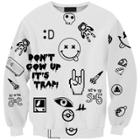 Shein The New  Digital Printing Cute White Graffiti Sweatshirts