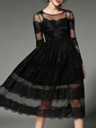 Shein Black Sheer Lace A-line Sex Dress