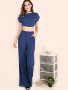 Shein Navy Crop Top With Wide Leg Pants
