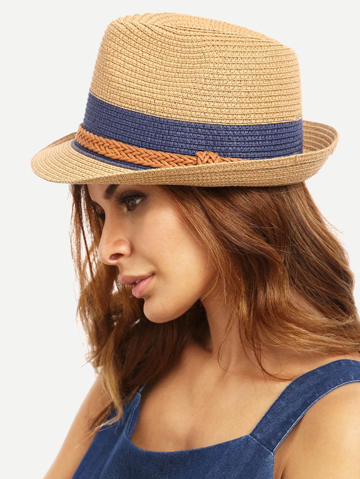 Shein Braided Trim Straw Bowler Hat
