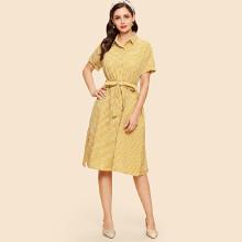 Shein Plaid Single Breasted Belted Dress