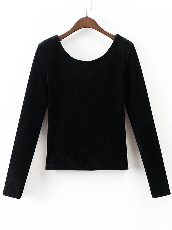 Shein Black Low Back Velvet Top