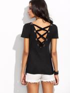 Shein Black Lace Up Back Metal Eyelet T-shirt