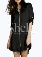Shein Black Adjustable Sleeve Pockets High Low Dress