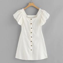 Shein Single Breasted Ruffle Sleeve Dress