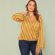 Shein Plus Elastic Hem Striped Wrap Top