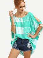 Shein Open Shoulder Print Scoop Back Fringe Bat T-shirt