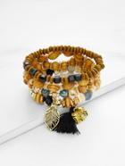 Shein Leaf & Elephant Charm Beaded Bracelet Set