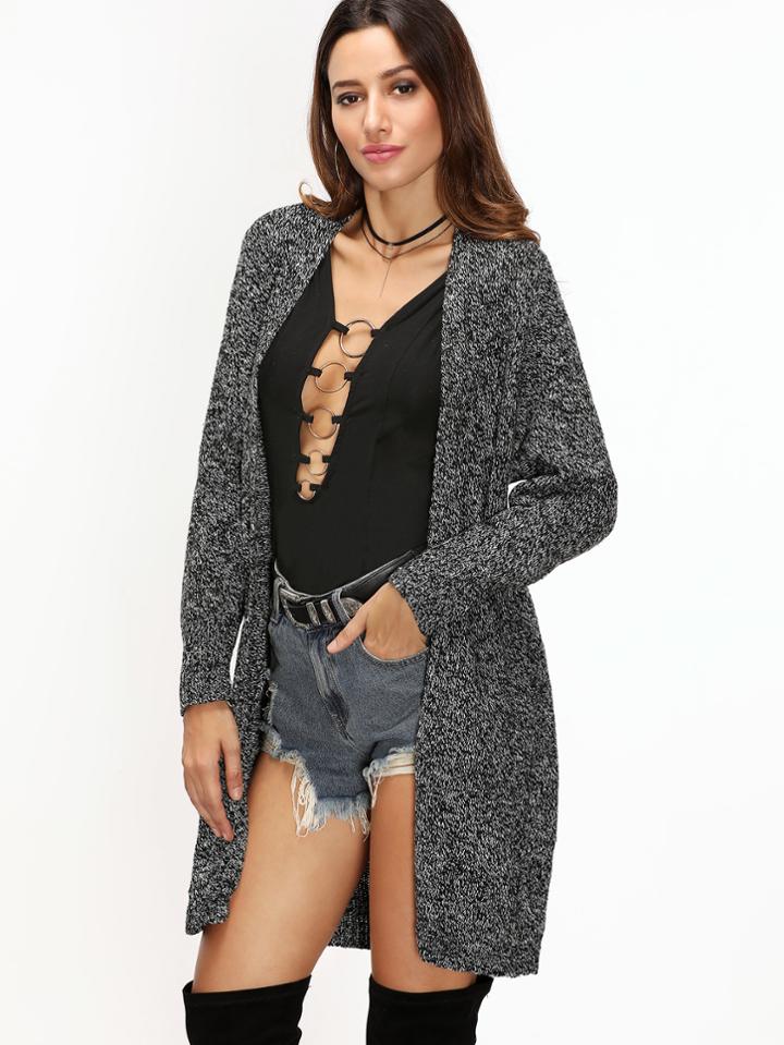 Shein Dark Grey Raglan Sleeve Cardigan With Pockets