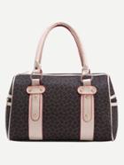 Shein Brown Graphic Print Contrast Handle Tote