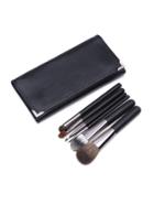 Shein 6pcs Black Professional Makeup Brush Set With Faux Leather Bag