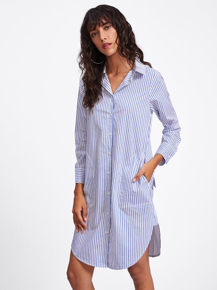 Shein Curved Hem Stripe Shirt Dress