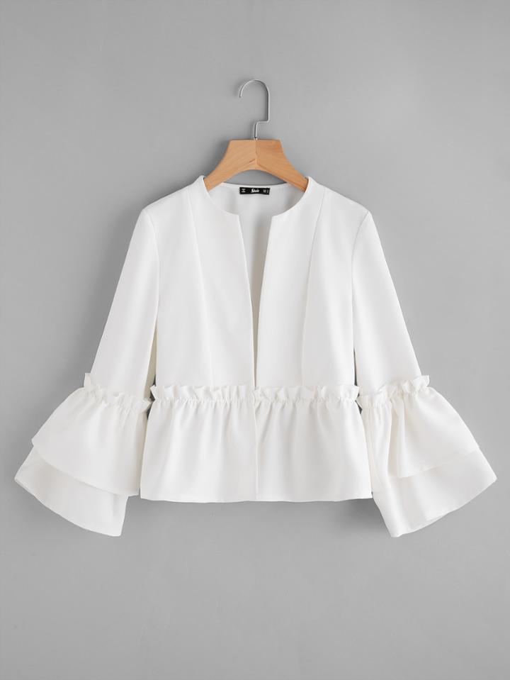 Shein Tiered Bell Sleeve Frill Detail Peplum Blazer