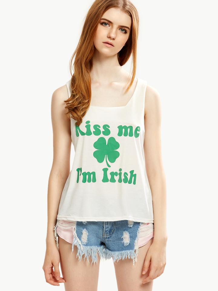 Shein White Clover Print Tank Top