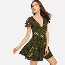 Shein Layered Sleeve Polka Dot Skater Dress