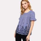 Shein Ruffle Sleeve Eyelet Embroidered Scallop Hem Top