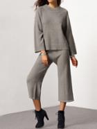 Shein Grey Mock Neck Loose Knitwear With Wide Leg Crop Pant