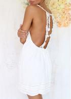 Rosewe Lace Patchwork White Strappy Shift Dress