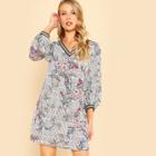 Shein Mixed Print Striped Cuff And Neck Dress