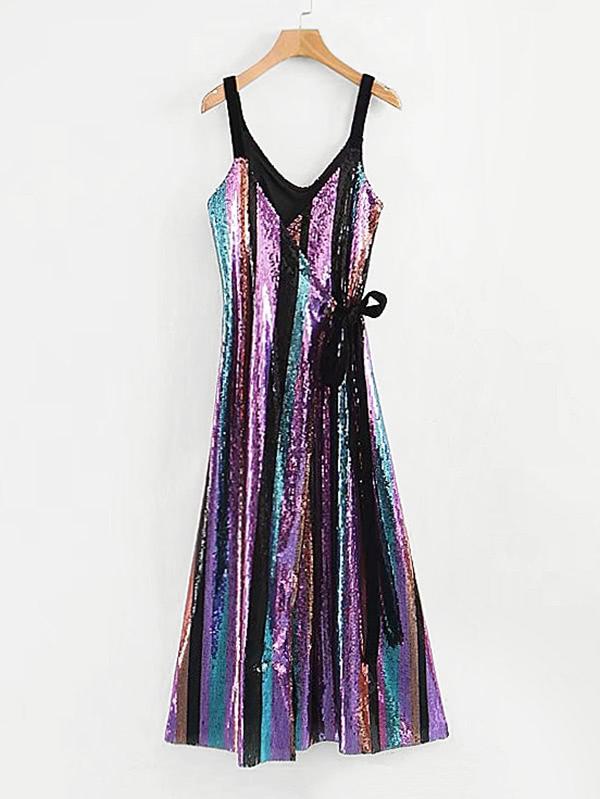 Shein Tie Detail Sequin Dress