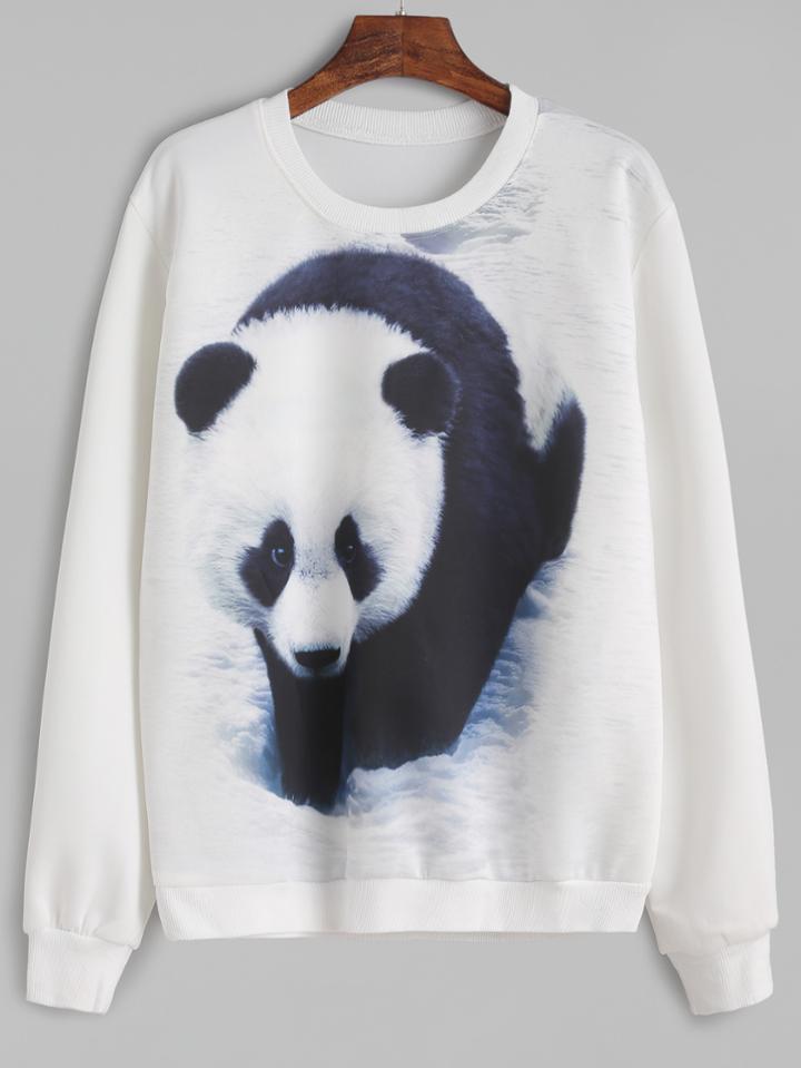 Shein White Panda Print Sweatshirt