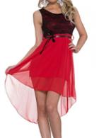 Rosewe Lace Stitching Red High Low Dress