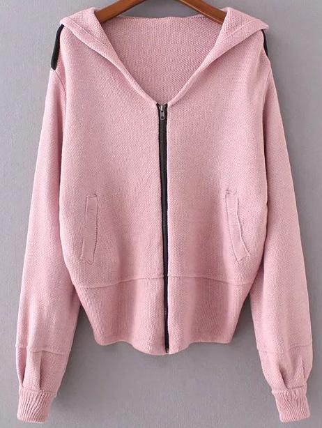 Shein Pink Zipper Up Hooded Sweater Coat