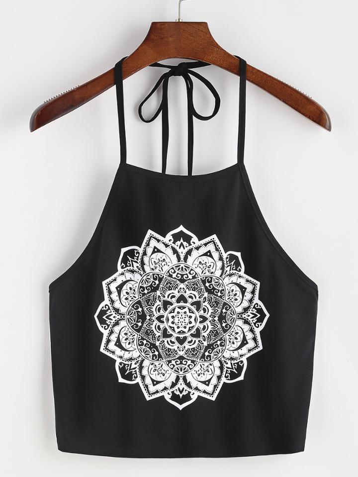 Shein Mandala Print Halter Neck Top